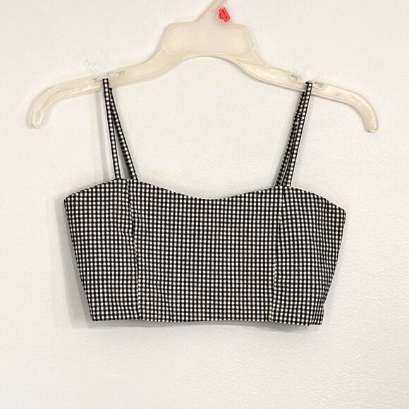 John Galt | Women’s Black White Gingham Smocked Crop Sleeveless Tank Top - Picture 1 of 15